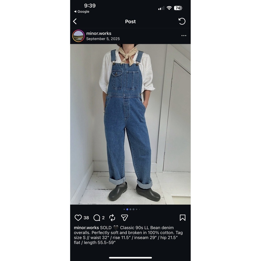 LL Bean Vintage Overalls Women Denim Bib Cotton Cottage Farm Chore Dungaree - Picture 8 of 8